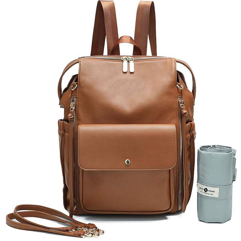 Leather Diaper backpack Insulated Pockets: