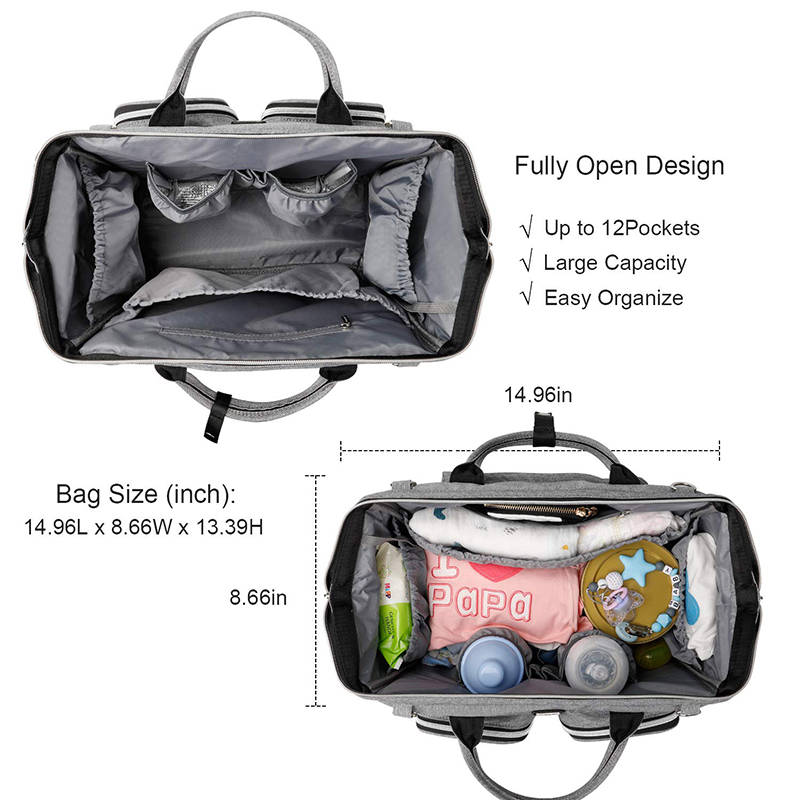 Diaper Bag Fully Open Design